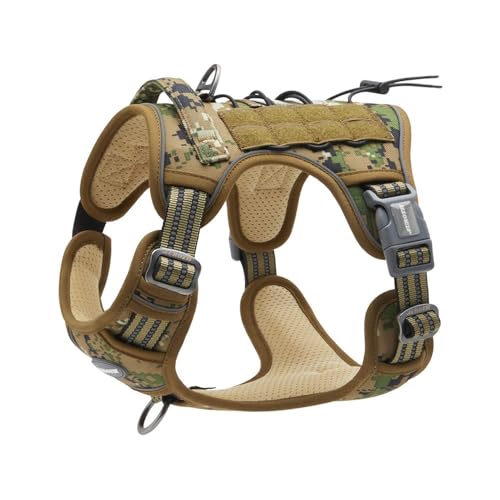 Image of Auroth Tactical Dog Harness for Large Dogs No Pull Adjustable Pet Harness Reflective K9 Working Training Easy Control Pet Vest Military Service Dog Harnesses Woodland Camo XL