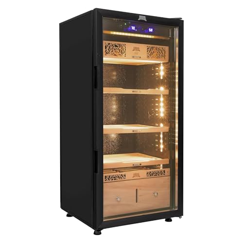 Humidor Supreme Electronic Cigar Humidor - Digital Temperature & Humidity Controlled, Spanish Cedar Shelves & Drawers, Holds Up to 1500 Cigars