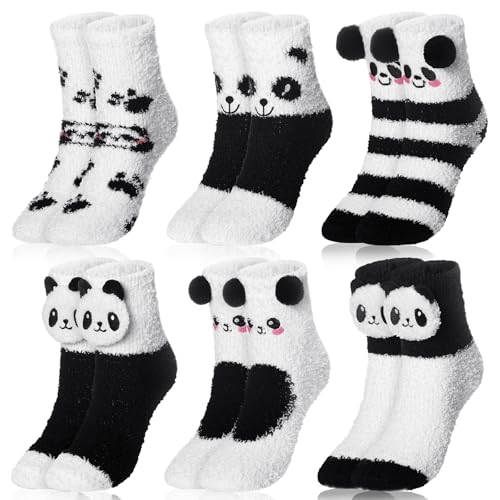 Image of Skicuff 6 Pairs Women Fuzzy Socks Bulk Slipper Warm Sleeping Crew Socks for Women Men Microfiber Soft Holiday Teacher Gifts