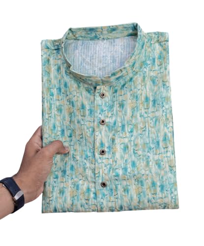 Image of FOXDX Men's Cotton Kurta, Ethnic Printed Kurta for Perfect Ethnic Look, Stand Collar Long Sleeve Casual Printed Regular Long Kurta