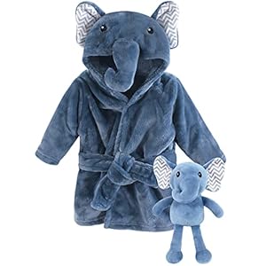 Little Treasure Unisex Baby Plush Bathrobe and Toy Set, Chevron Elephant, 0-9 Months