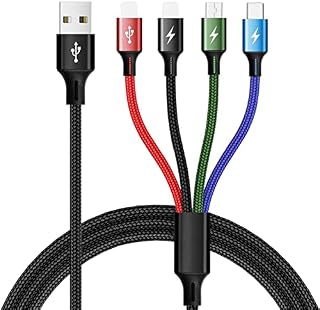 Multi Charger Cable 4A 4 in 1 1.2M Nylon Braided Charging Cable Multiple Fast USB Cable with Micro USB/Type C/iP Ports for Phone 13 12 11 Xs X 8, Android Galaxy,Huawei,Nexus, Nokia,LG,Sony,PS4