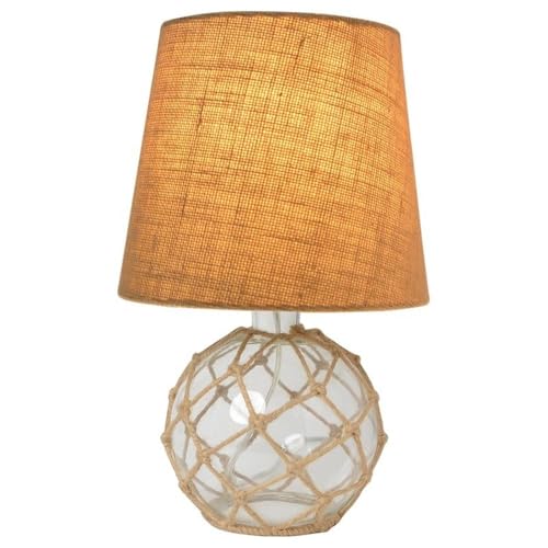 Elegant Designs LT1050-CLR Buoy Rope Nautical Netted Coastal Ocean Sea Glass Table Lamp with Burlap Fabric Shade, Clear - Image 2