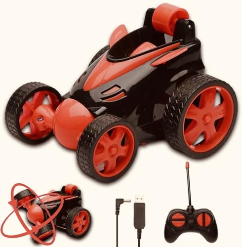 Image of 360 Rotating Stunt RC Car - High-Speed Remote Control Car with LED Lights, Flip Action, and Rechargeable Batteries - All-Terrain Toy Racing Car for Kids (Multicolor)