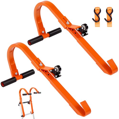 VEVOR Leiterdachhaken, 2er-Pack mit Rad, robuster Leiterstabilisator aus Stahl, Dachfirstverlängerung mit Gummigriff und T-Stange zur Schadensverhütung, Tragkraft 500 lbs, schneller und einfacher