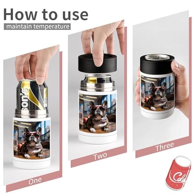 Standard Can Cooler, 12oz Stainless Steel Beer Can Cooler,French Bulldog Wearing Sunglasses Printed