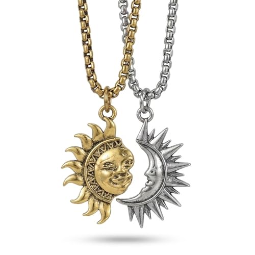 KOQAIIZ Collier Couple Soleil et Lune, Bijoux Couple, d'Amitié Pour 2, Cadeau pour les Couples et les Meilleurs Amis