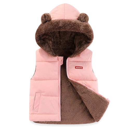 JiAmy Bébé Garçon Fille Gilet, Chaud Rembourré Hiver Bambin Polaire Gilet, Ours Oreilles Enfants Gilet, Sans Manches Veste épaisse Cêtements D'extérieur Rose 2-3...