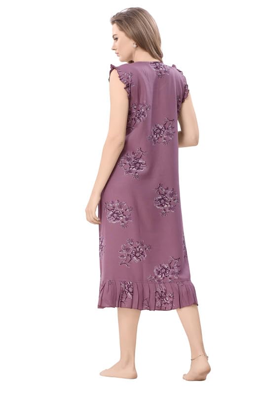 Image of Women's Viscose Blend Comfort Short Nighty with Side Pockets | Soft Printed Short Night Dress for Everyday Wear | Easy to Wear (CS5001)