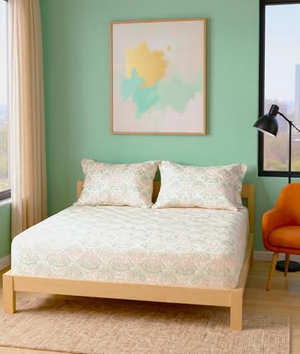 Image of Portico New York Super King Size Flat 100% Cotton Super Soft Bedsheet with 2 Pillow Covers Lavender (Mint)
