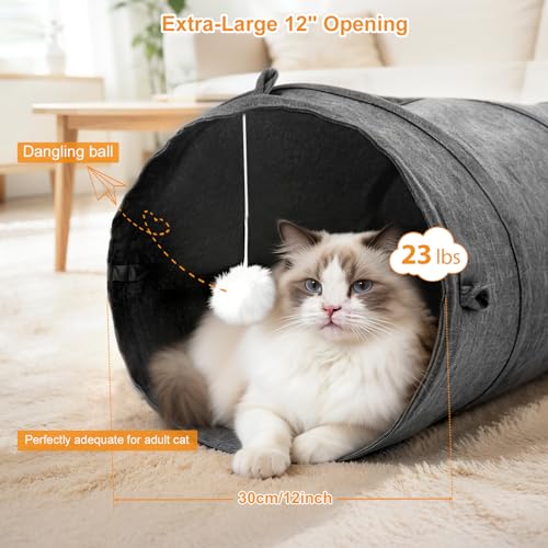 Image of Ownpets Cat Tunnel 12 Inches in Diameter Larger Pet Tunnel Tube with Plush Ball & Feather Toy, U-Shaped Cat Play Tunnel for Big Cat, Puppy and Rabbits