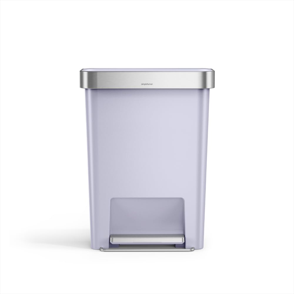simplehuman Hybrid Pedal Bin, 45L Rectangular Kitchen Bin, Studio Edition, Liner Rim System, Liner Pocket®, 150,000-Step Pedal, Lid Shox® Silent Close, Lilac Plastic