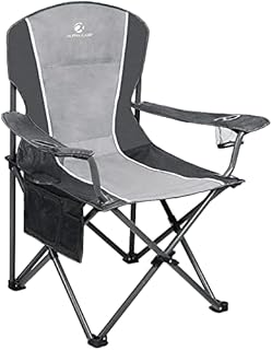 ALPHA CAMP Camping Folding Chair for Heavy People Portable Heavy Duty Chair Support 160 KG Oversized camp chair Outdoor for Adult with Cup Holder and Side Pocket(Black)