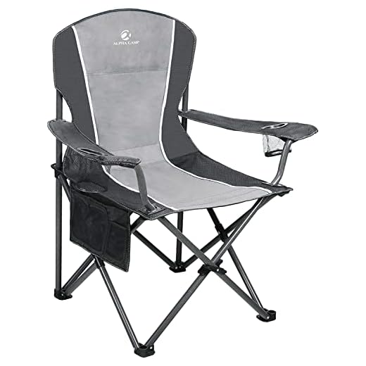 ALPHA CAMP Oversized Camping Folding Chair Heavy Duty Steel Frame Support 350 LBS Collapsible Arm Chair with Cup Holder Quad Lumbar Back Chair Portable for Outdoor/Indoor