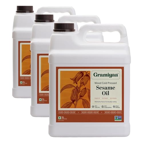 Image of Gramiyaa Cold Pressed Sesame Oil 5 Litre | Traditionally Extracted | Chemical-free, Zero Trans-fat Cooking Oil | Unrefined Oil | Kachi Ghani Til Oil for Cooking (Pack of 3)