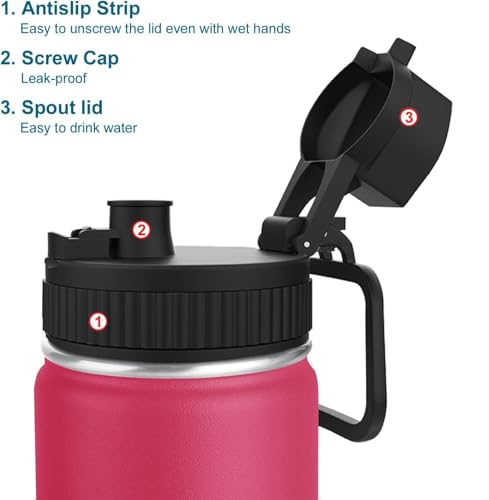 Image of koodee 16 oz Water Bottle Stainless Steel Double Wall Vacuum Insulated Water Bottle for School, Wide Mouth Water Flask with Straw (Canyon Red)