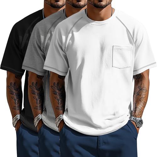 Lot de 3 T-Shirts Homme XL-5XL Manches Raglan avec Poche Neer