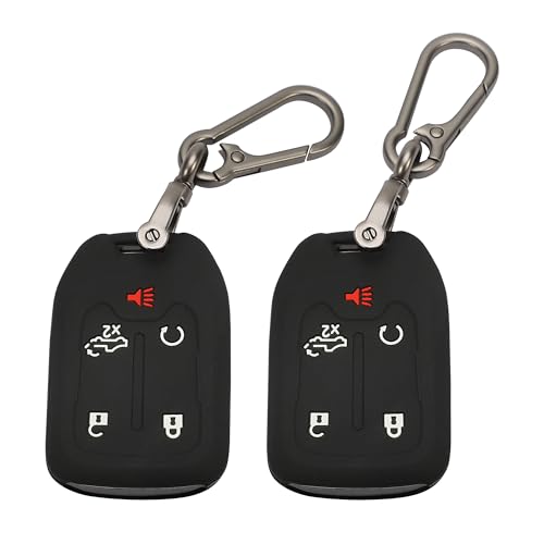 TOMALL 2 Pack for GMC Key Fob Cover with Keychain, 5 Buttons Silicone Rubber Key Fob Case Compatible with GMC Acadia Sierra Terrain Chevy Silverado 1500 2500HD 3500HD Suburban Tahoe Car Key Cover