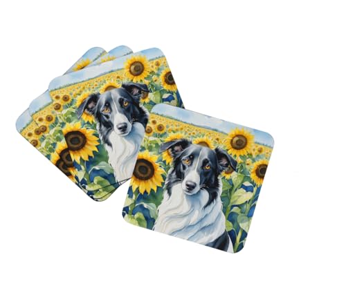 Caroline's Treasures Borzoi in Sunflowers Foam Coasters Set of 4 Cup Coasters for Indoor Outdoor, Tabletop Protection, Anti Slip, Mouse pad Material