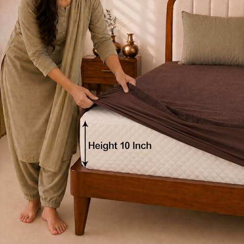 Image of Glassiano Cotton Feel Terry Ultra Soft Waterproof Mattress Protector | Breathable - Hypoallergenic Mattresses Cover with Elastic Strap for Single Bed (75x42 inch|6.2x3.5 feet, Coffee - Pack of 1)