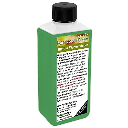 GREEN24 Karnivoren-Dünger 250ml Spezialdünger für fleischfressende Pflanzen Venusfliegenfalle Sonnentau Kannenpflanzen Terrarium Epiphyten NPK für Insektivoren Nepenthes Drosera Dionaea