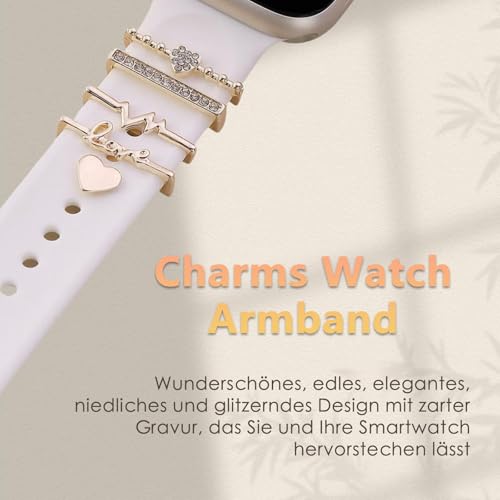 5 Stück Watch Charms Gold,Charms Armband Watch Armband Schmuck,Dekorative Metallringe Schlaufen Kompatibel mit Silikonband,Geeignet für die Meisten Intelligenten Uhrenarmbänder – Bild 5