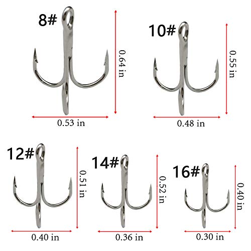 Drasry Fishing Treble Hooks Set For Saltwater Freshwater Size 1/0 To 16 High Carbon Steel Different Fish Hook 50Pcs/Box (#2 To #10, Silver) #TOP3
