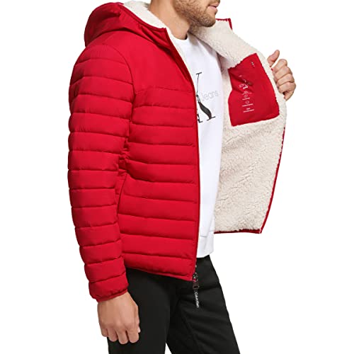 Image of Calvin Klein mens Lightweight Packable Down Jacket With Sherpa Lining