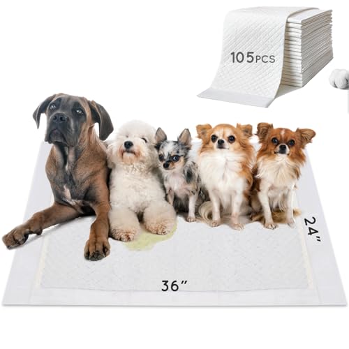 HQ4US 4LEGS Dog Pee Pads, Thick/Ultra Absorbent Puppy Dog Training Pads, Large Size 36”×24”,Odor Eliminating Gel, Deodorizing Factors, with Pet Inducer (105 Count) by HQ4US 4LEGS - Used condition - US$54.41