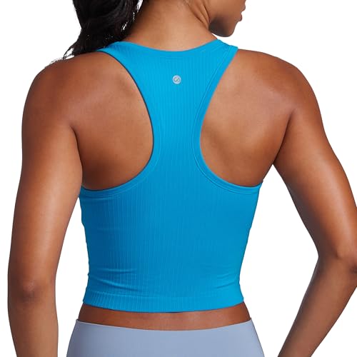 Image of CRZ YOGA Seamless Rib Racerback Crop Tank | Light Support, Removable Pads, Yoga, Ribbed, Racerback, Longline Sports Bras for Women
