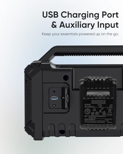 Inwa Portable Bluetooth Speakers Compatible with DeWalt 20V/FLEXVOLT & Milwaukee M18 Battery, 60W Outdoor Jobsite Wireless Speakers, Loud Boombox with RGB Lights & Aux for Work/Workshop/Garage(Black)