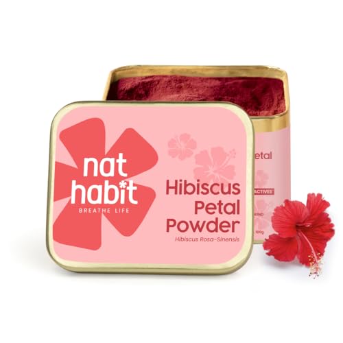 Image of Nat Habit 100% Pure Hibiscus Powder (100g) | Hibiscus Rosa-Sinensis | 4X Hair Growth Actives with Nutri-Preserve Technology | Ultra Fine Gudhal Petal Powder for Hair Pack & Face Pack