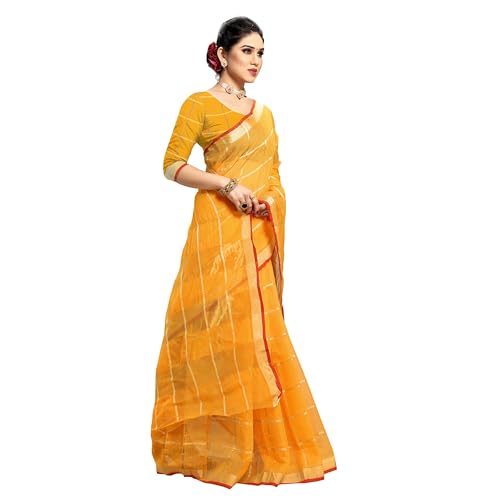 Image of StyleScope Women's Kota Doria Cotton Zari Checks Manipuri Saree With Unstitched Blouse Piece (Malanng)