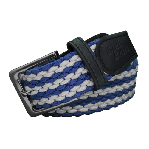 Ceinture élastique unisexe rayée bleu/blanc ajustable 71-86 cm