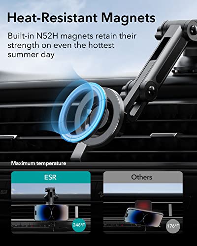Esr Magsafe Car Mount (Halolock), Dashboard Magnetic Phone Holder For Car, Windshield Car Magnetic Phone Mount For Iphone 14/13/12 Series, Car Accessories, Charging Not Supported, Metallic Grey #TOP6