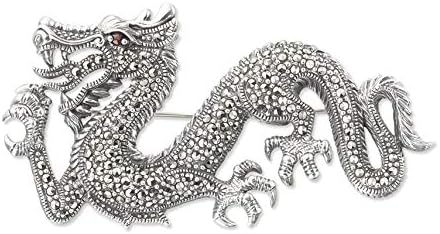 925 Sterling Silver and Switzerland Marcasite Dragon Brooch Pin