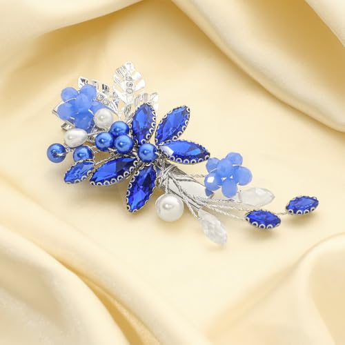 Rhinestone-Hair-Clip-Wedding-Flower-Crystal-Dress-Hair-Accessories-Sparkle-Handmade-Pearls-Bride-Bridesmaid-Headpieces-for-Women-Blue