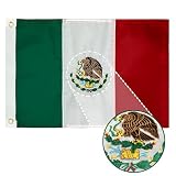 AZCOVER Mexican Flag 12x18 Inch, Mexico Flags Bandera De MéXico Embroidered Banner Sewn Stripes with 2 Brass Grommet, 210D Heavy Duty MX National Banners for Indoor/Outdoor