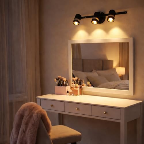 Image of TRIPPING 9watt Warm White Light Color Adjustable 3-Head LED Wall Lamp - Black & Gold Metal Body Focus Spot Light for Dressing Table, Mirror & Accent Walls (43x15x9 cm)