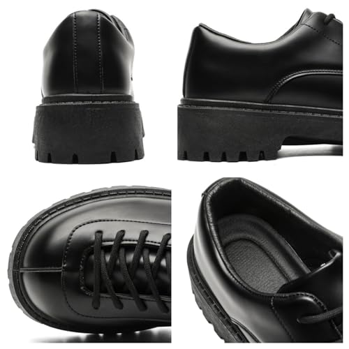 Men's Leather Platform Lace Up Dress Oxford Shoes Casual Round Toe Chunky Heel Slip On Shoes Classic Formal Work Business Shoes2