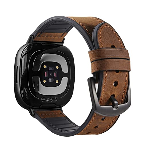 YOOSIDE Cuero auténtico con forro de silicona para Fitbit Versa 3/Versa 4, pulsera de cuero, suave, resistente al sudor, correa para hombre con cierre de acero inoxidable, compatible con Fitbit Sense