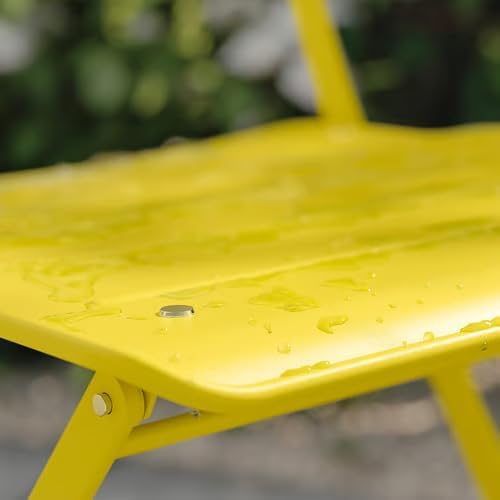 Bright Yellow Folding Chair, Metal Outdoor Patio Bistro Chair, Space-Saving Foldable Design, Lightweight Portable Seating for Garden, Balcony, Backyard or Small Spaces, 18.1 x 16.88 x 33.1 Inches