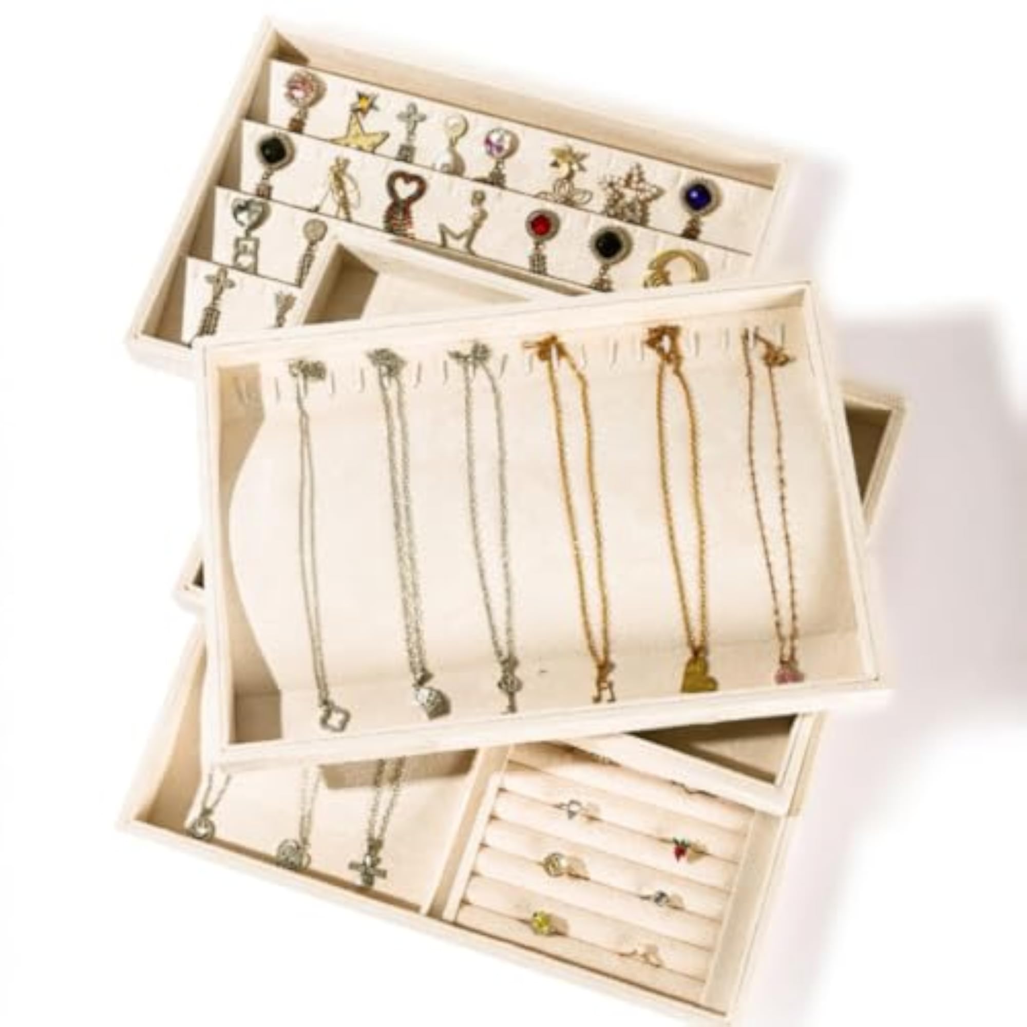 Beige Shallow Jewelry Display Tray Organizer