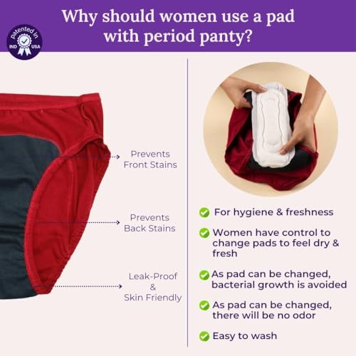 Image of ADIRA | Period Panty for Women | Hipster Fit Leakproof Panty for Periods | for School, Travel & Work | Low to Medium Flow | Use with Pad | Leakproof & Breathable | Pack of 1