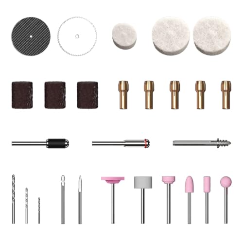 EPMOCN Juego de 27 Accesorios para Taladro Rotary Tool y Mini Amoladora, Fresas para Grabar, Lijar y Pulir - Compatible Dremel, Mini Drill, Herramienta Rotativa para Bricolaje y Manualidades
