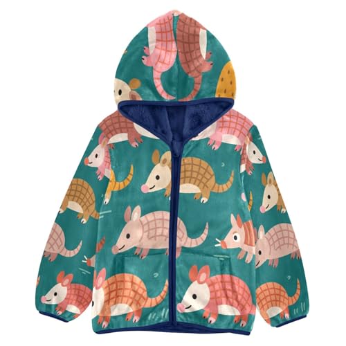 Cute Armadillos Colorful Toddler Fleece Jacket Girl Boys Hooded Fleece Jacket Coat Warm Outwear Zip-up 3-10T