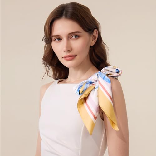 Cicy Bell Silk Square Satin Head Scarf for Women Medium Neck Sleeping Hair Bag Scarves 27.5"4