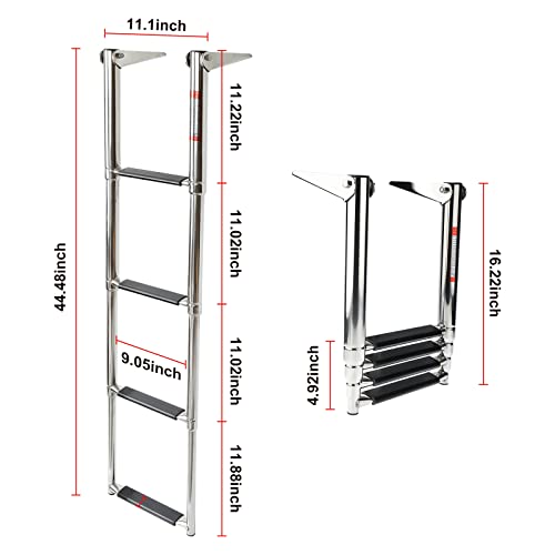 Werkweit 4-Step Marine Boat Ladder Heavy Duty Stainless Steel Stainless Steel Telescoping Boat Ladder Collapsible Step Ladder For Swimming Pool Pontoon Dock Max 900 Pound Capacity #TOP2