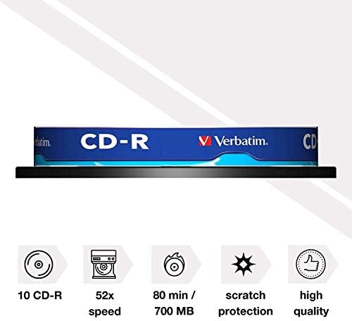 Verbatim 2069211 tarcze CD-R z dodatkową ochroną, 10 sztuk wrzecion, opakowanie zbiorcze 10 x CD-R puste płyty z dodatkową ochroną, 52 x prędkość, 700 MB, białe