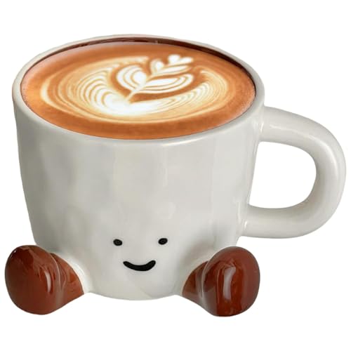 XUDUOO Cute Coffee Mug with Feet Novelty Ceramic Tea Cup 325ml Funny Office Desk Mug for Women & Men Gift for Birthday Christmas Creative Art Decoration for Offices Home (Brown)